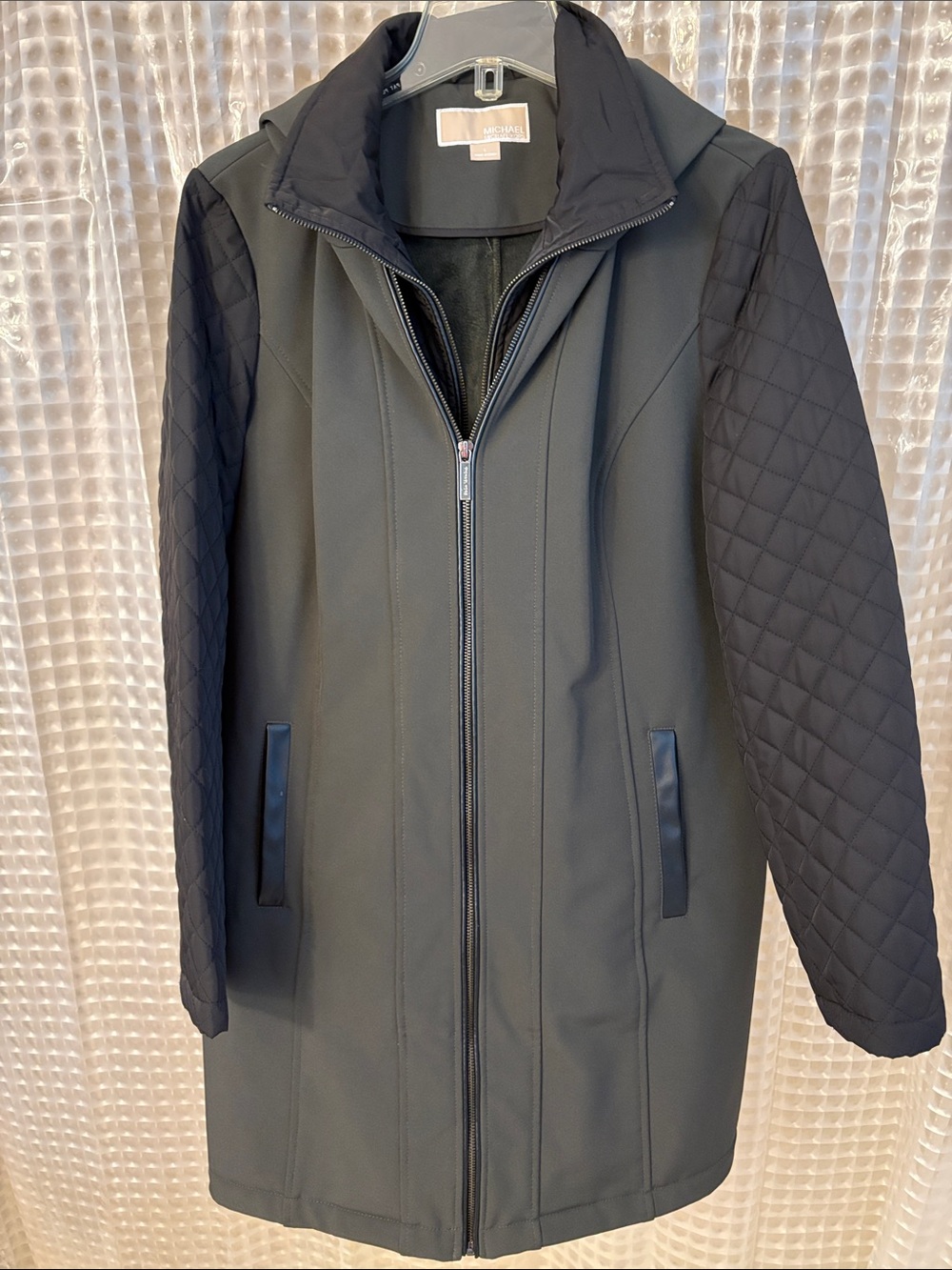 Michael Kors Hunter Green Quilted-Sleeve Trench Coat